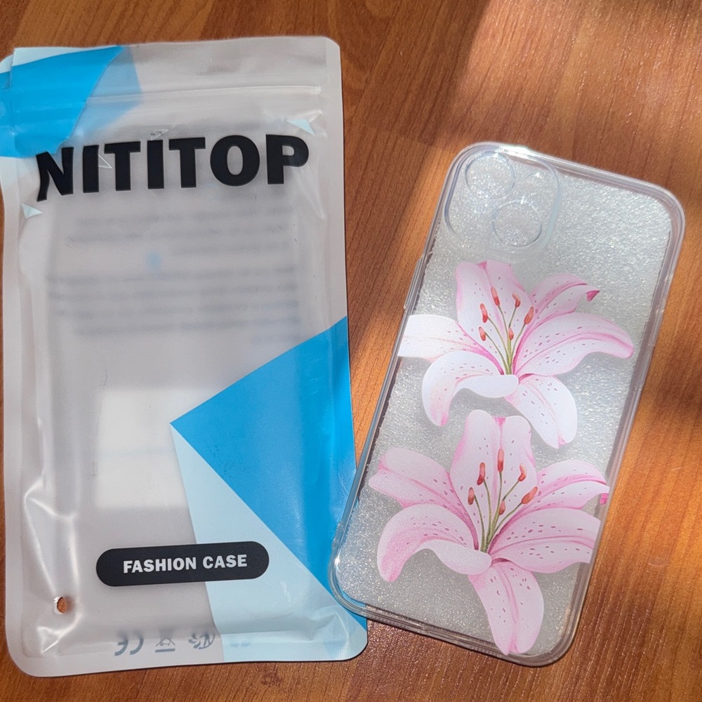 Clear iPhone 15 plus  Case with Pink Floral Design